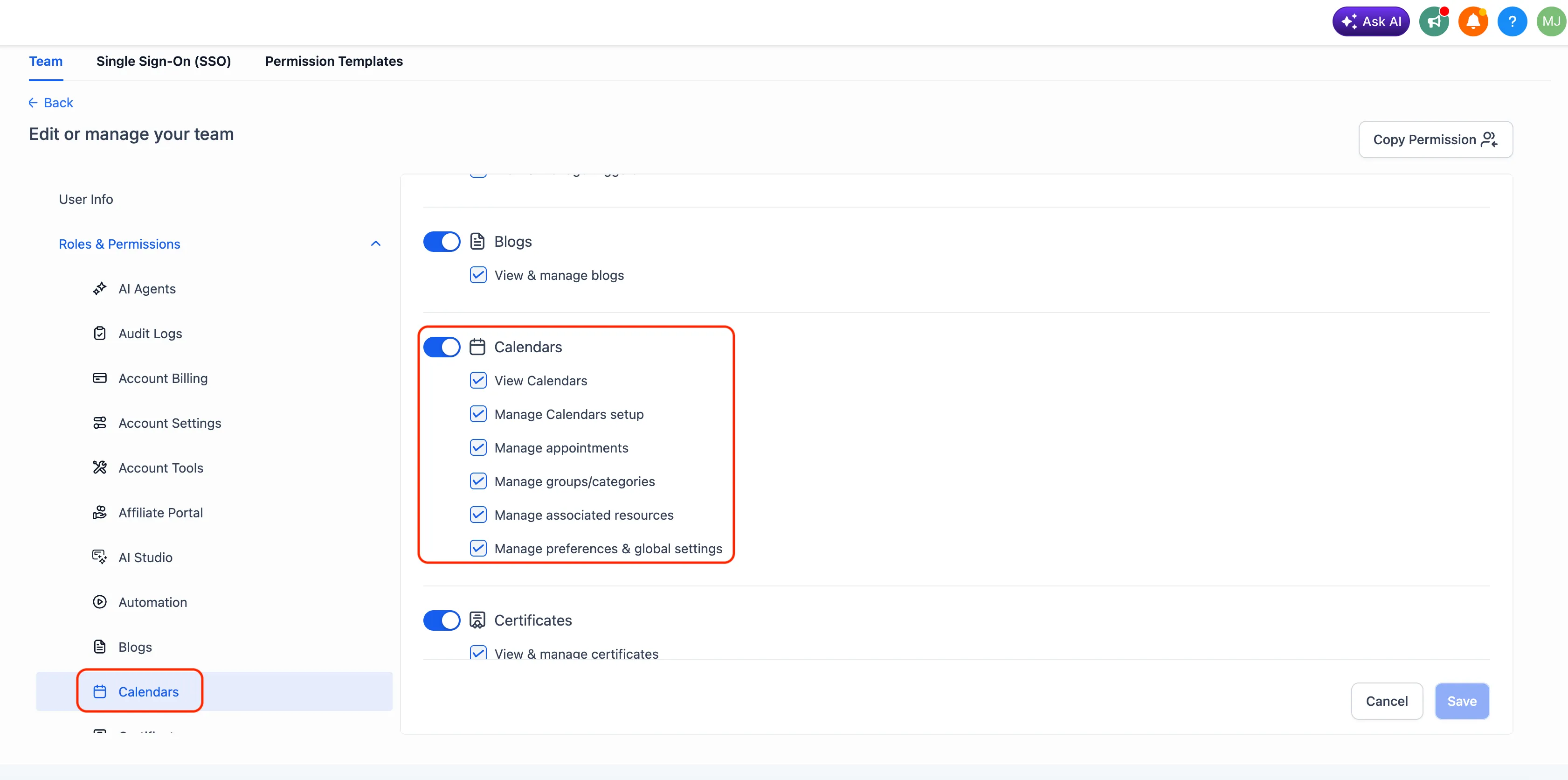 Scheduling permissions