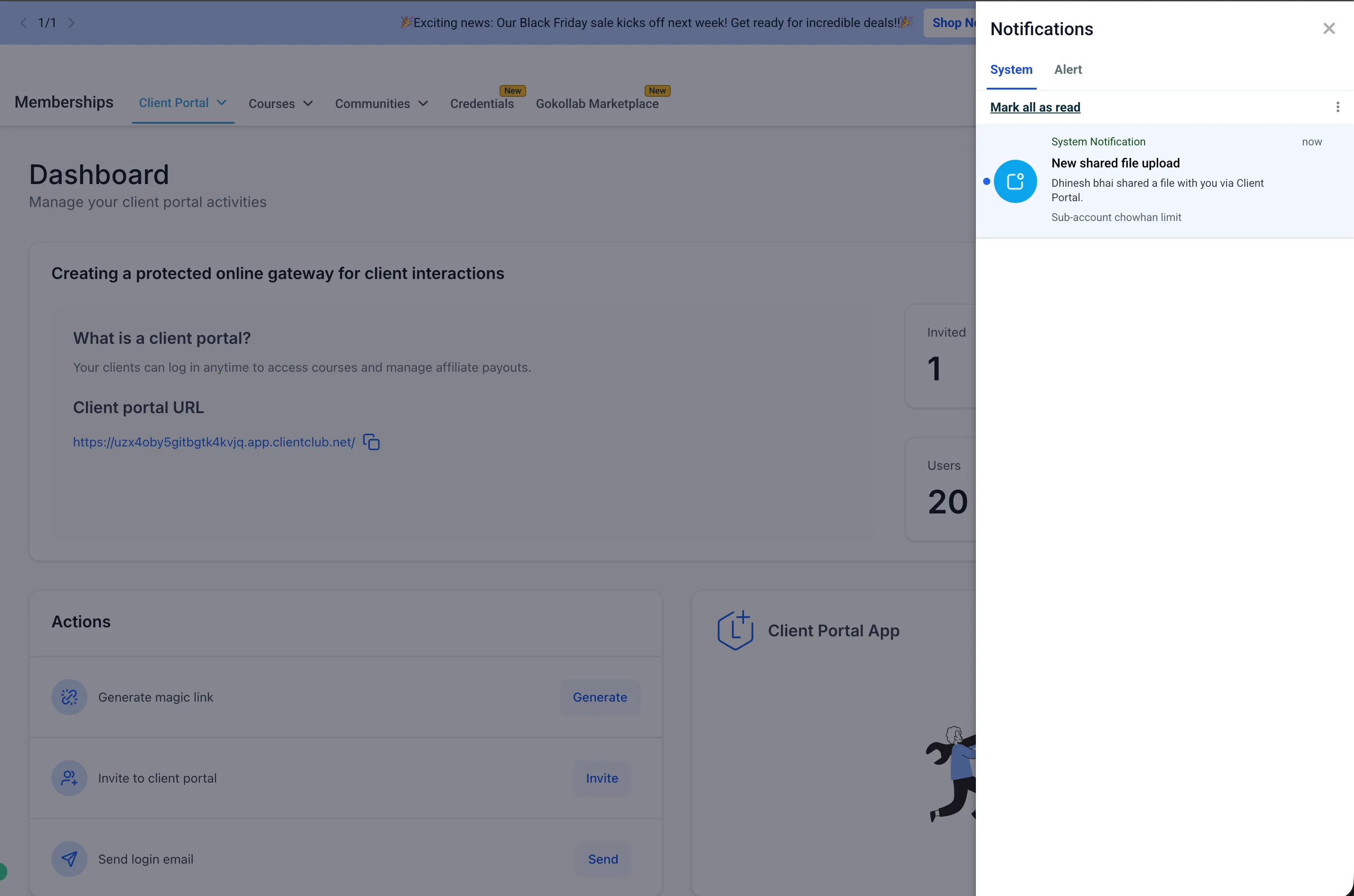 Client Portal file upload notification