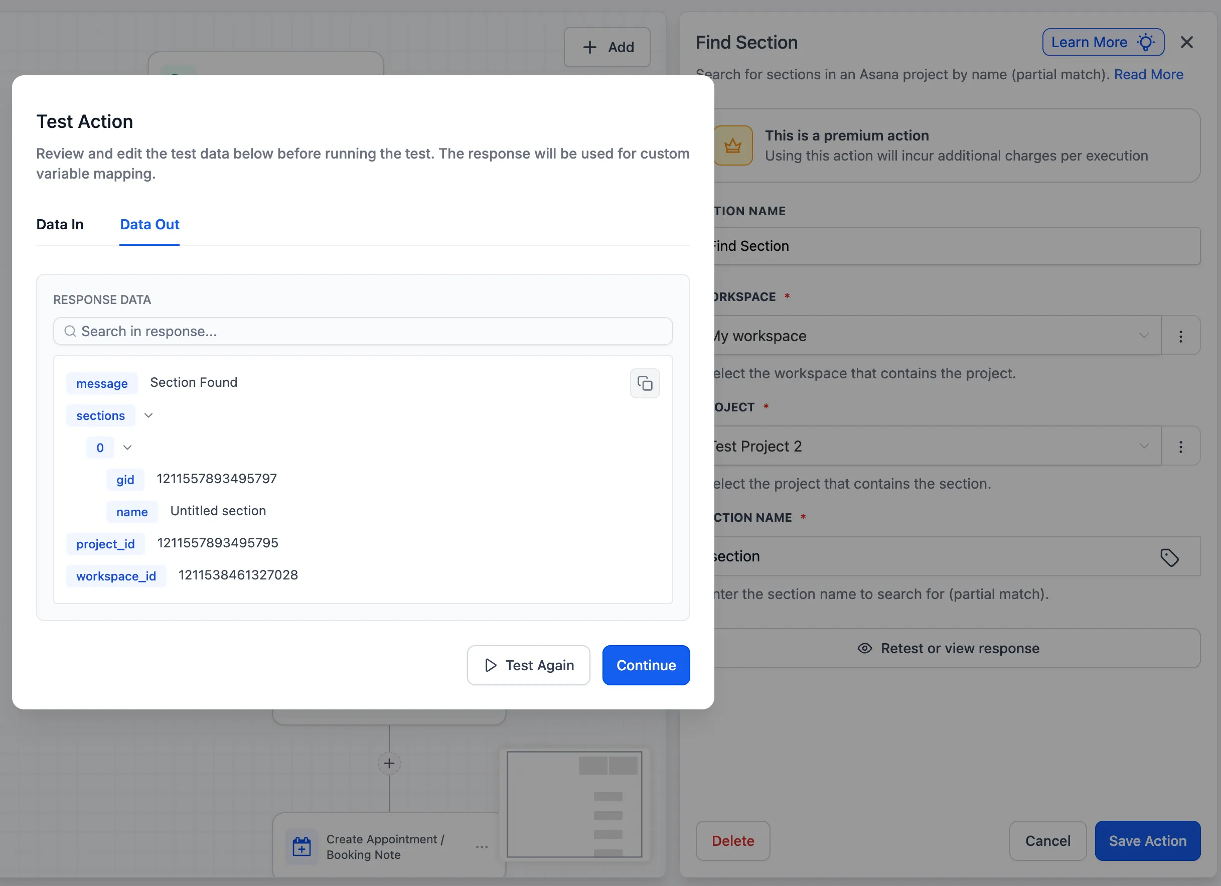 Find Section in workflow