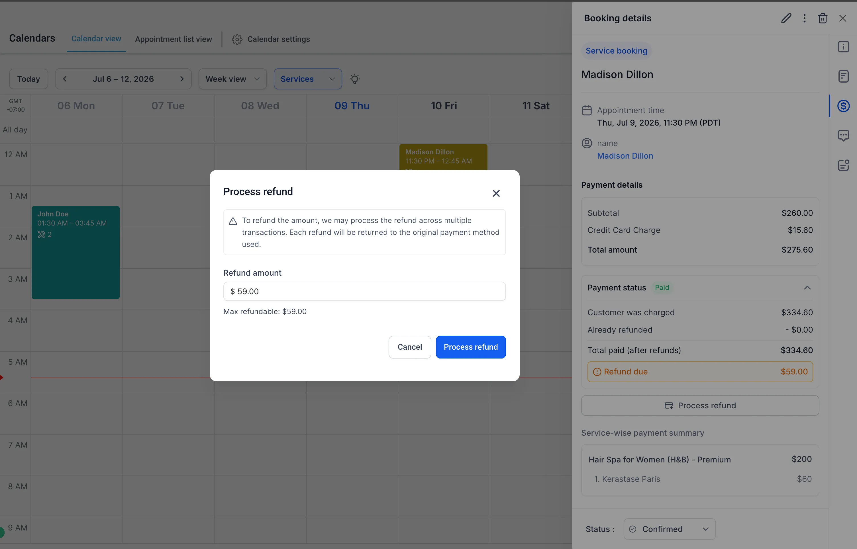 Service booking order details