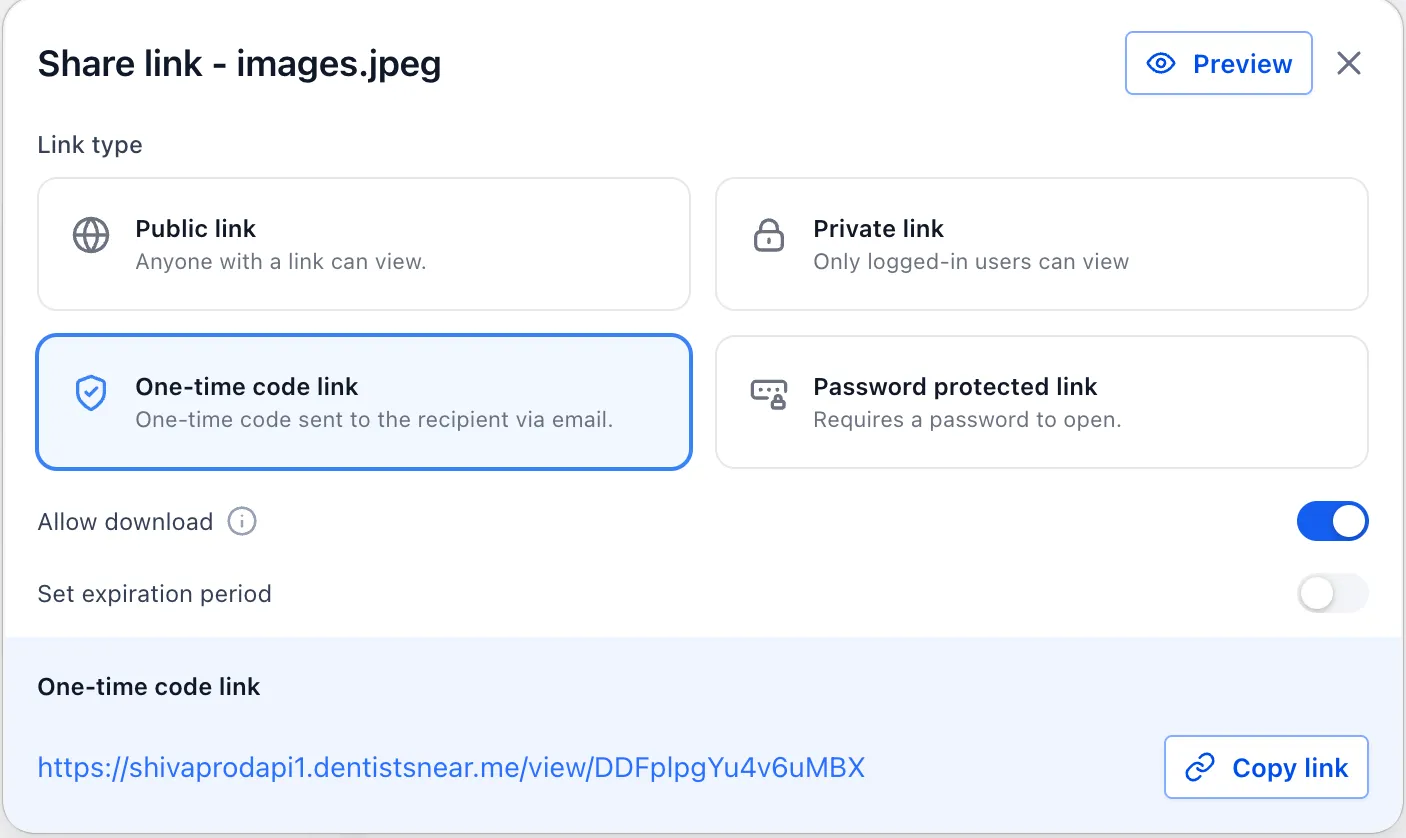 One-time code document link option