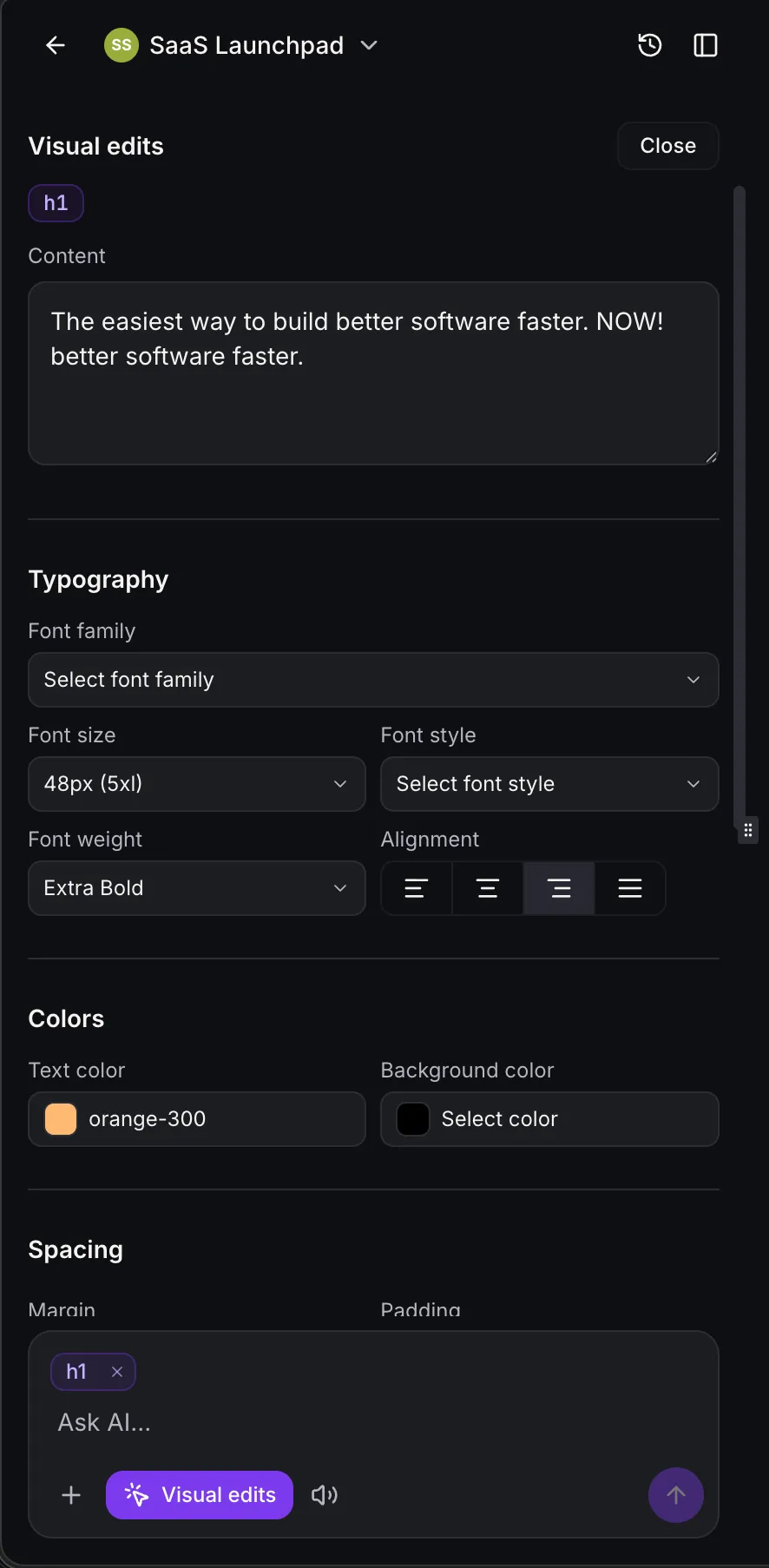 Color controls in Visual Edits