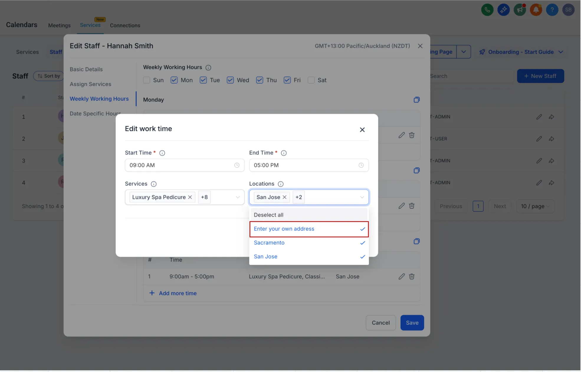 Service address during booking
