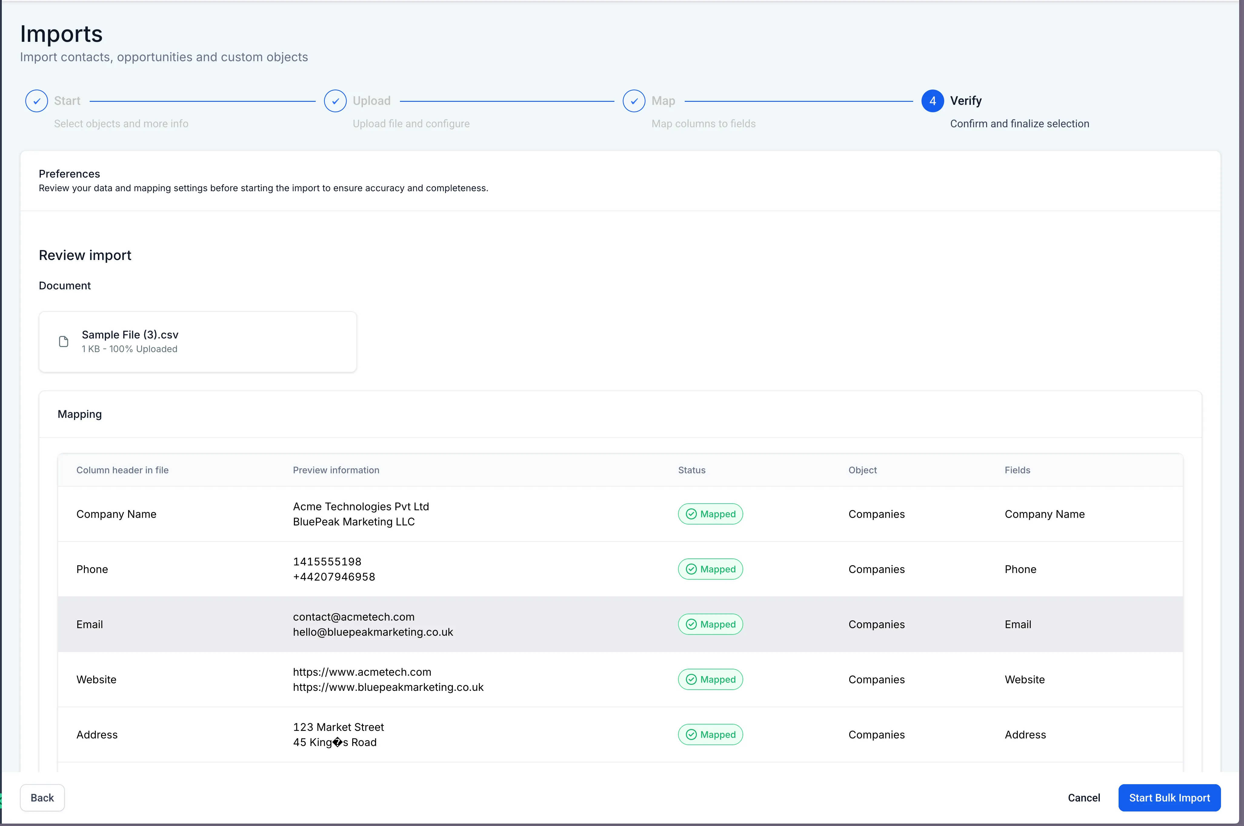 Import review screen