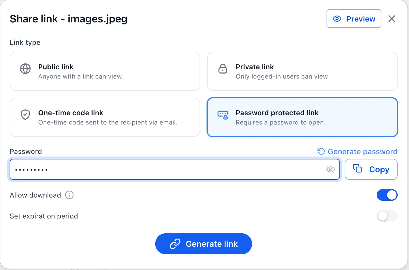 Password-protected document link option