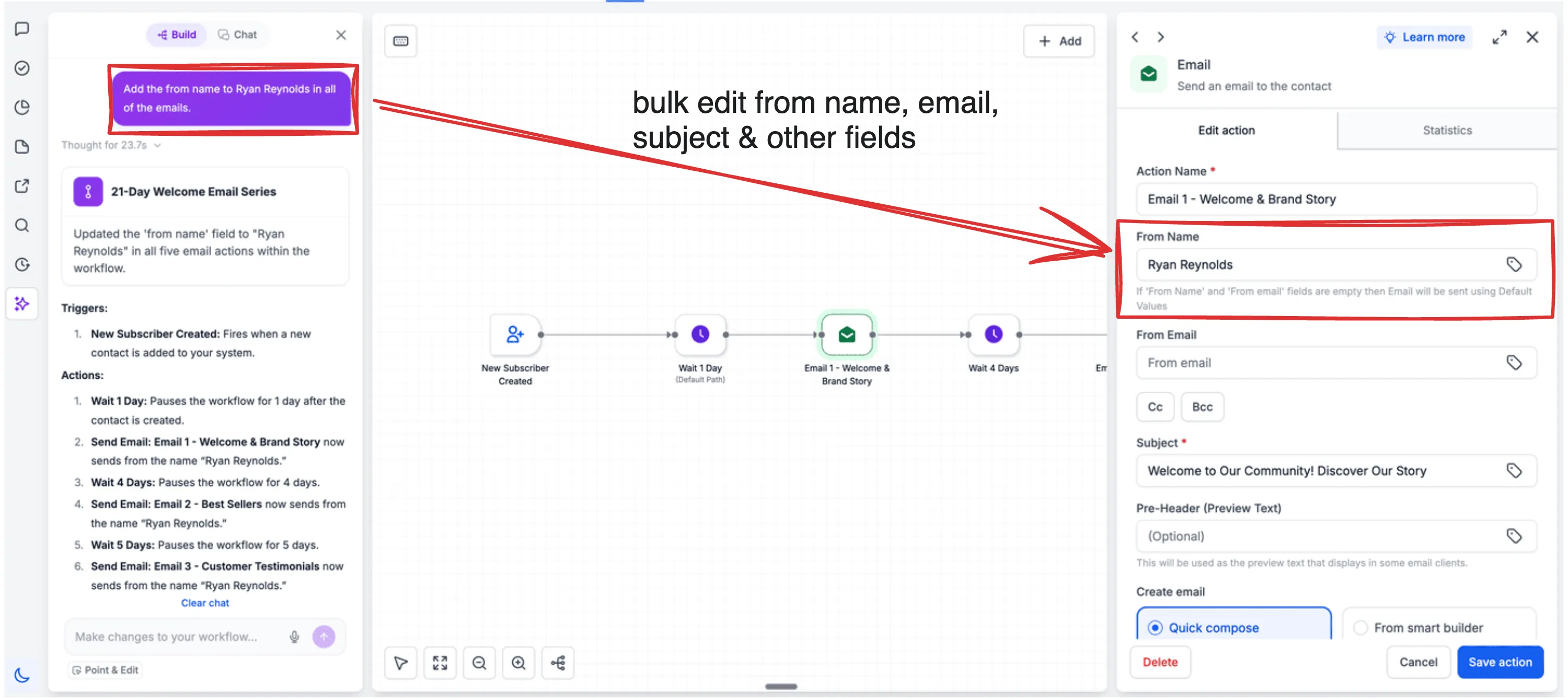 AI Builder sender identity edit example