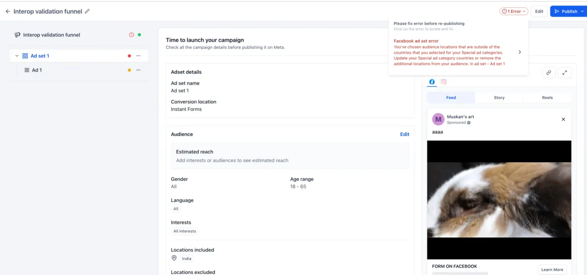 Clearer campaign publishing error messaging