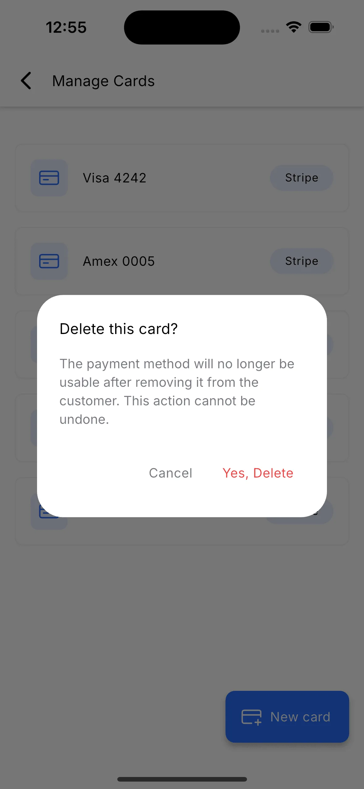 Remove a saved card from a contact