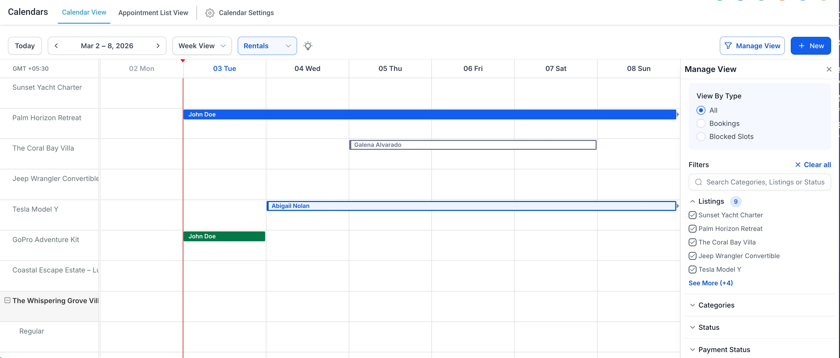 Rentals calendar view
