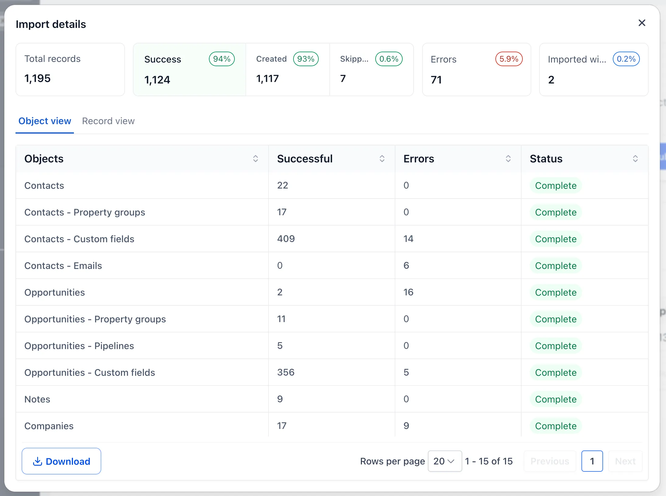 Import history results in SMBcrm