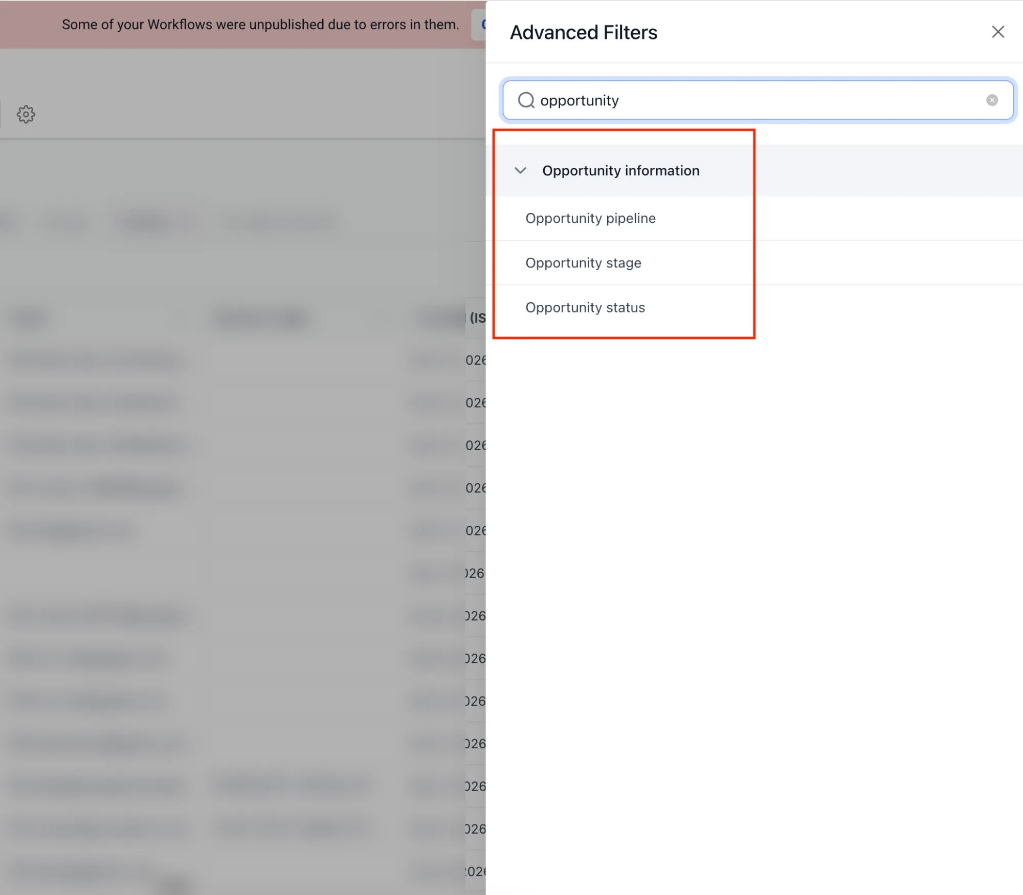 Opportunity filter naming update