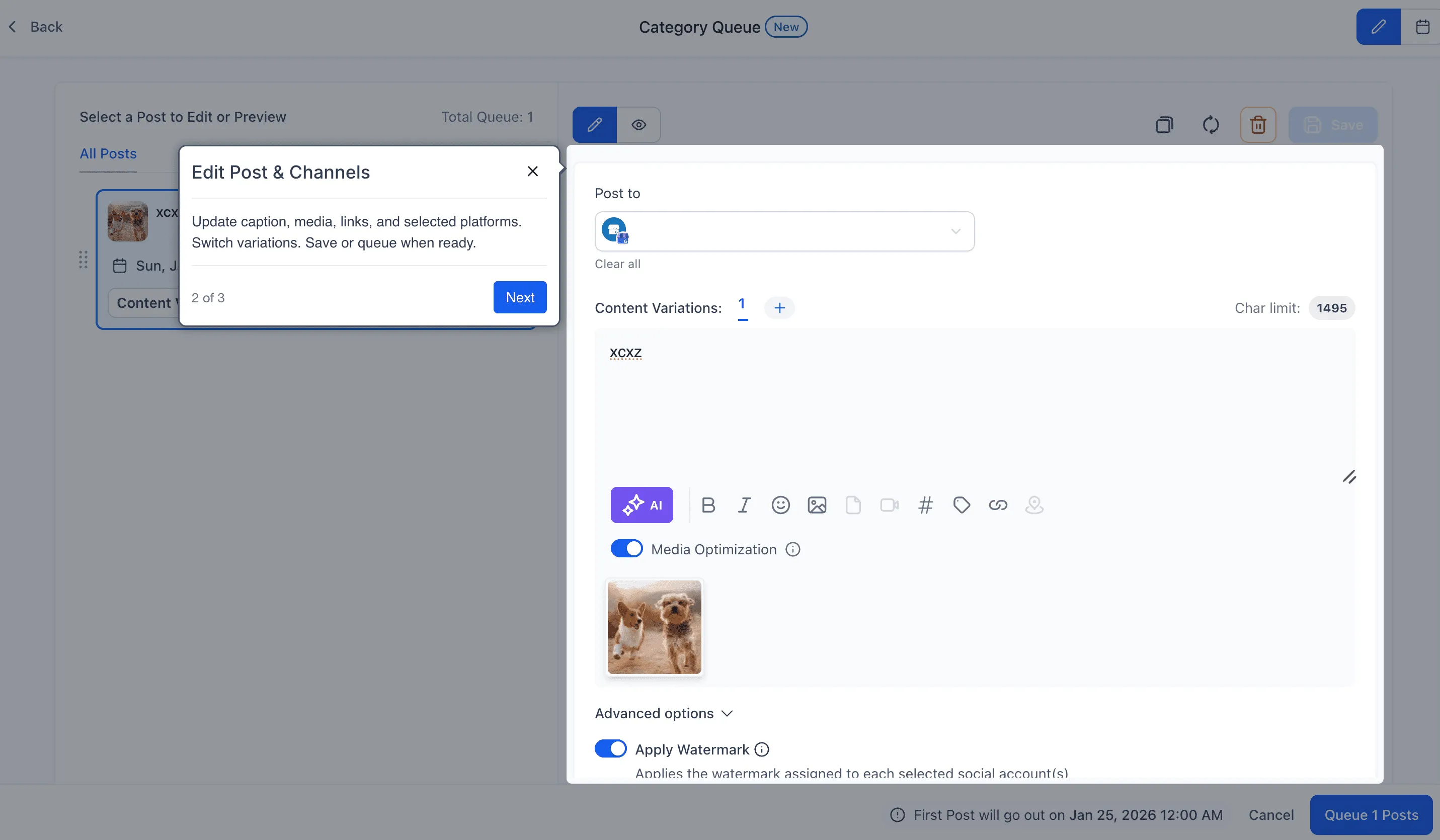 Category Queue post order with drag-and-drop reordering in SMBcrm