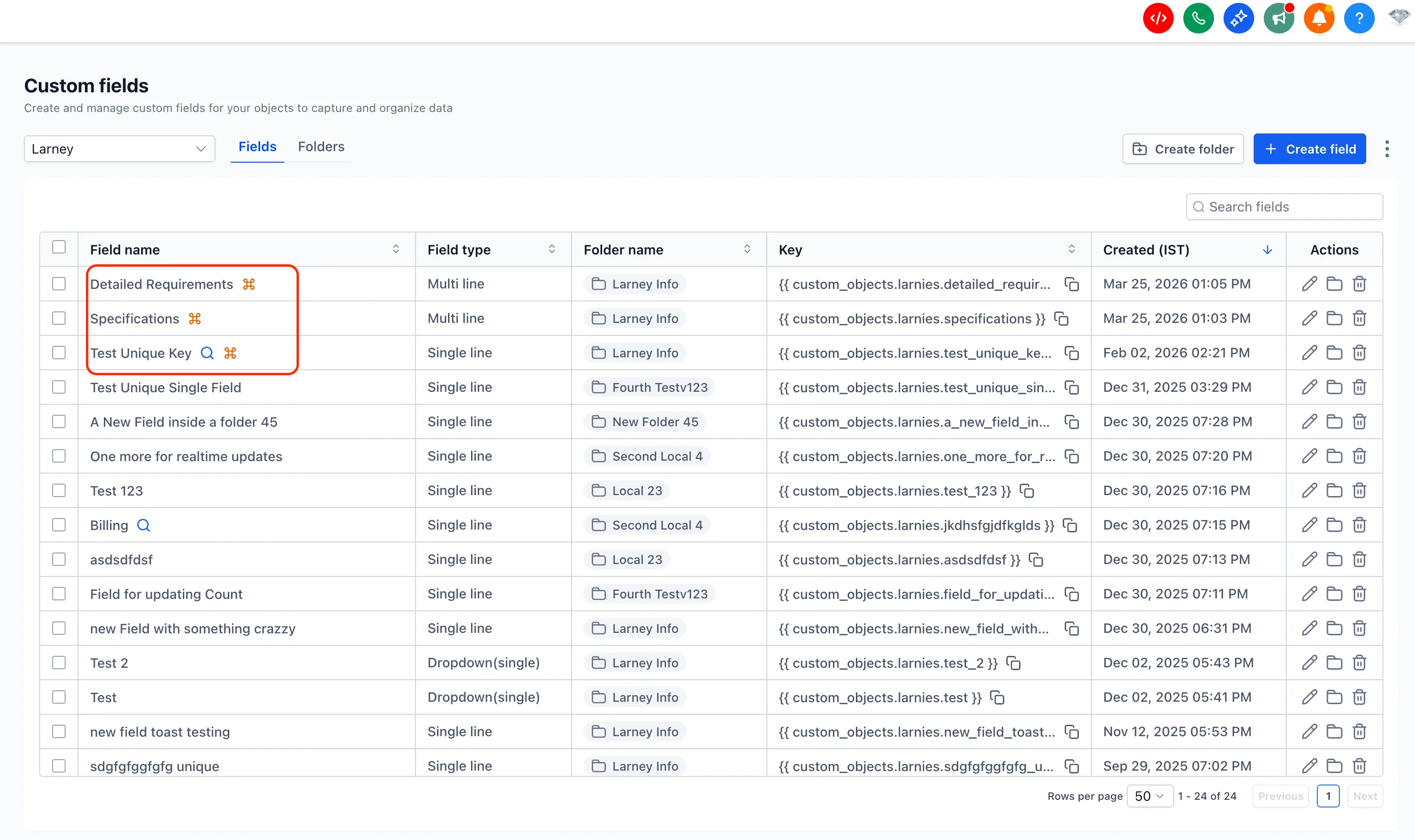 Field property indicators