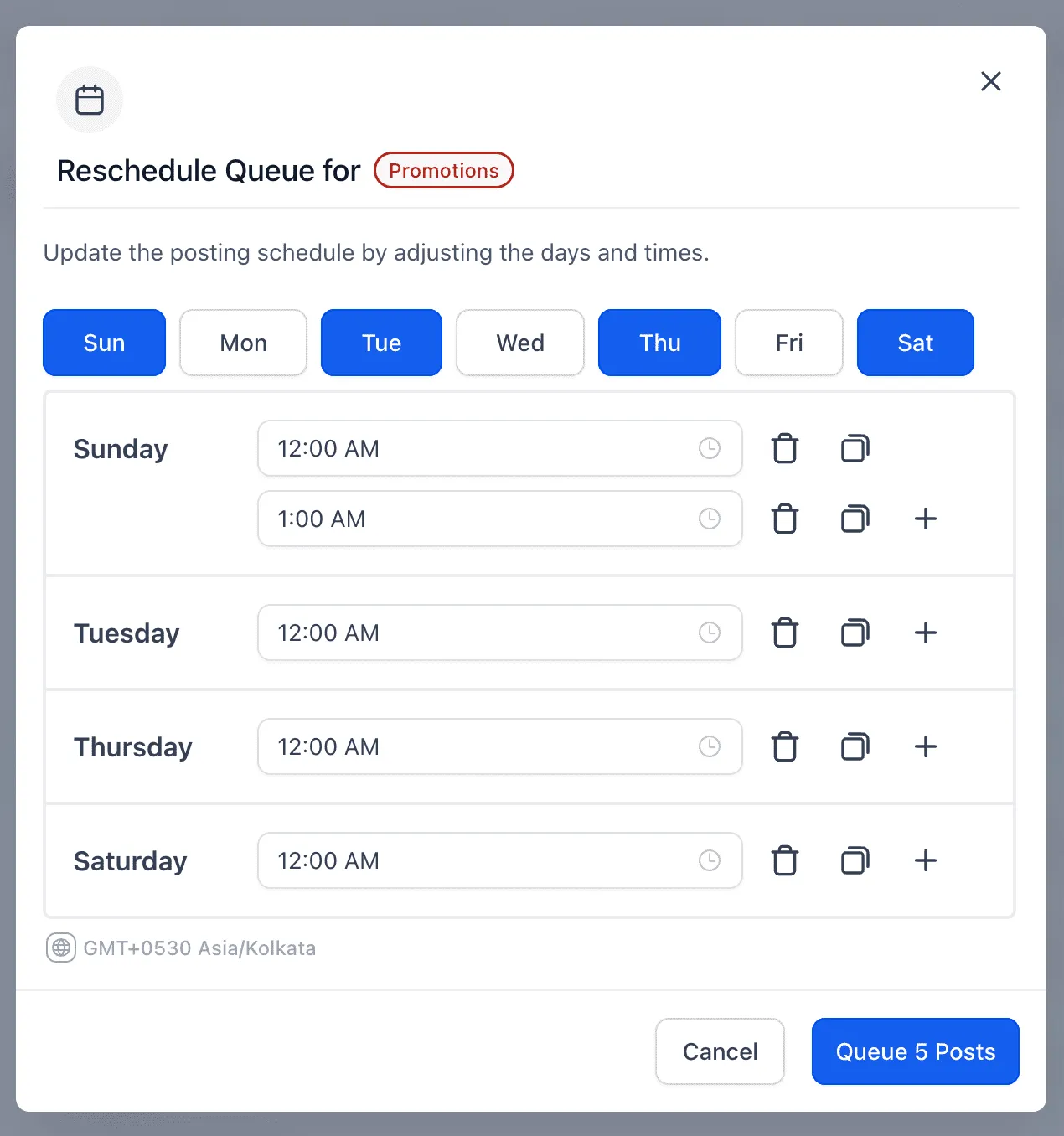 Reschedule Category Queue modal with new start date picker in SMBcrm