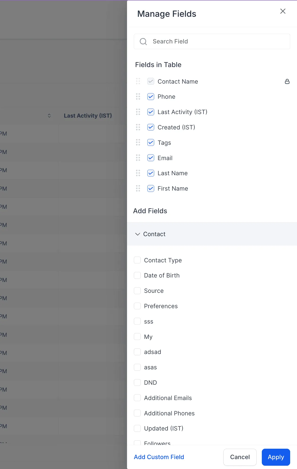 SmartList filter builder showing segment criteria in SMBcrm