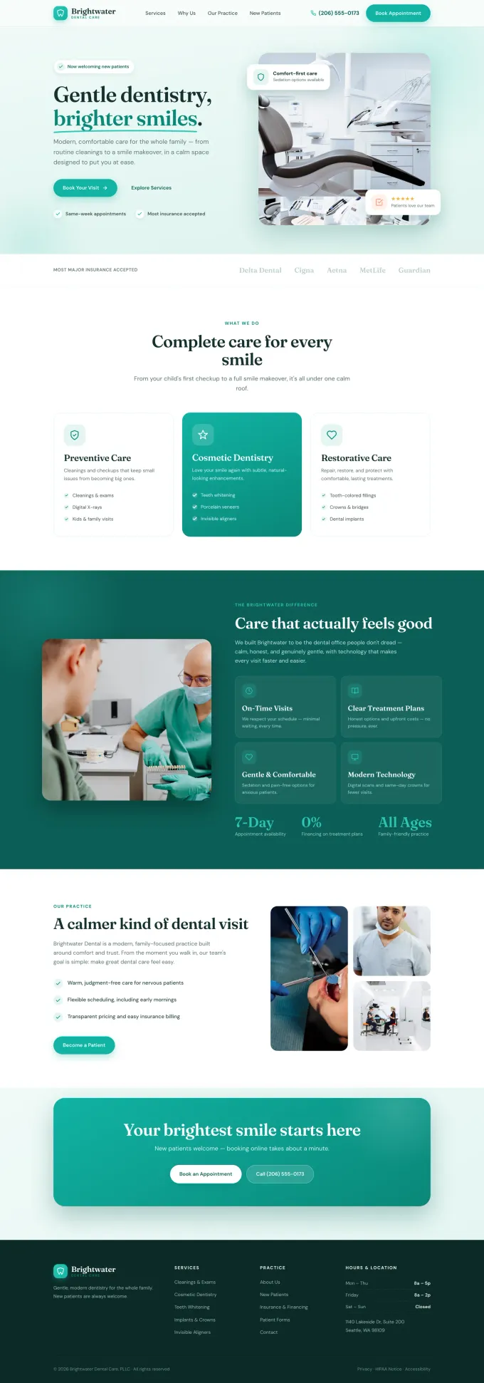 Example homepage design for a dental business
