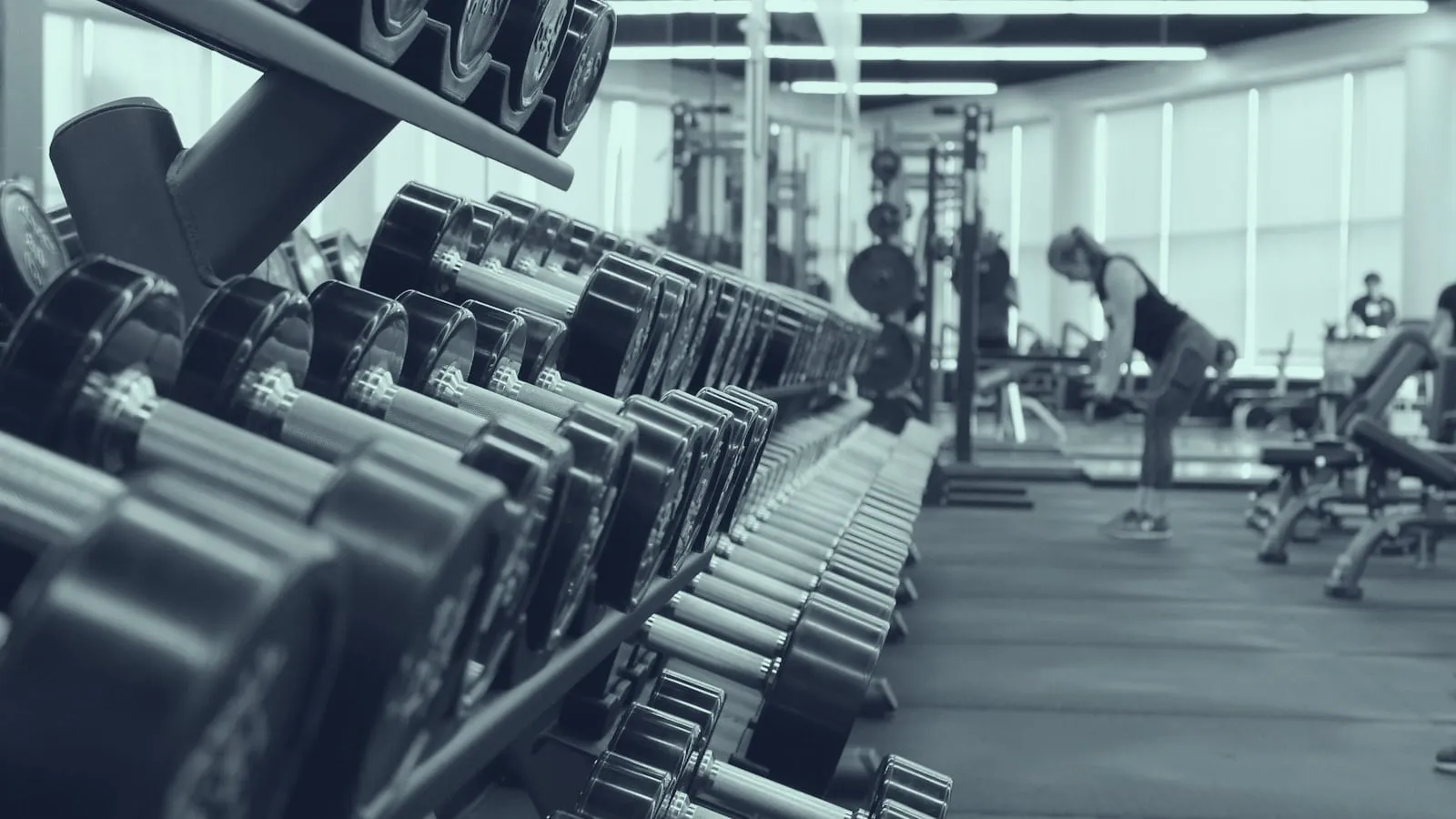Well-equipped gym floor with modern fitness equipment and weights