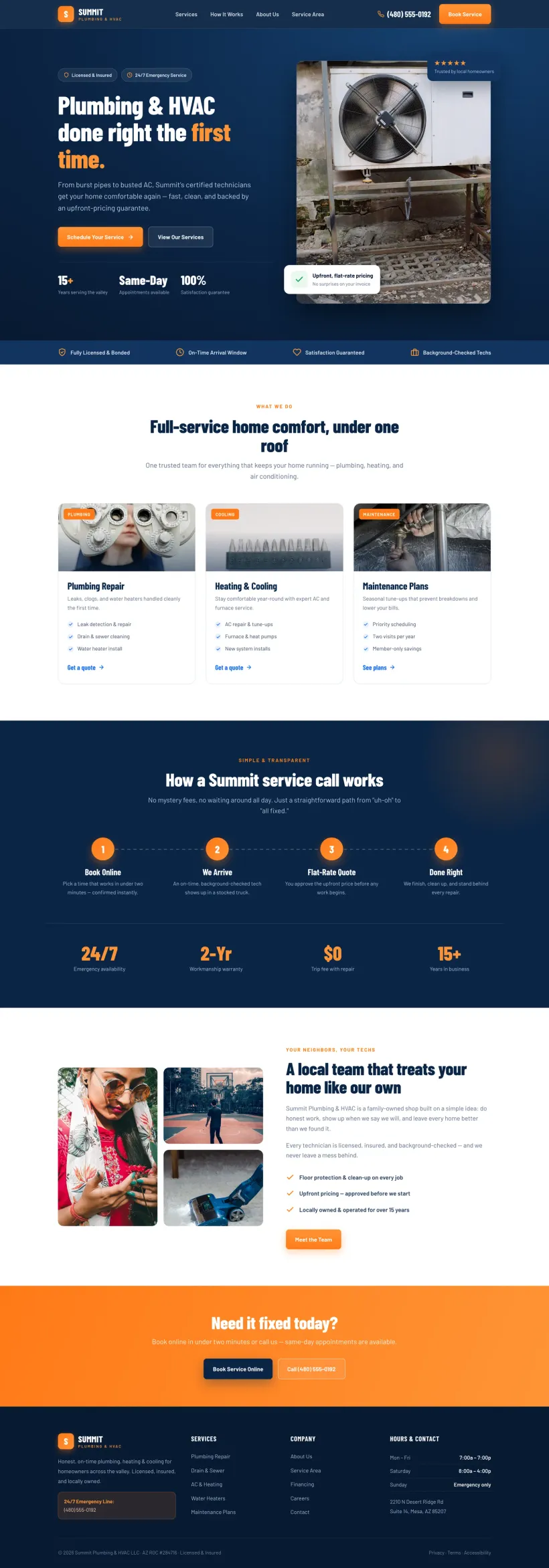 Example homepage we built for a local plumbing & HVAC business