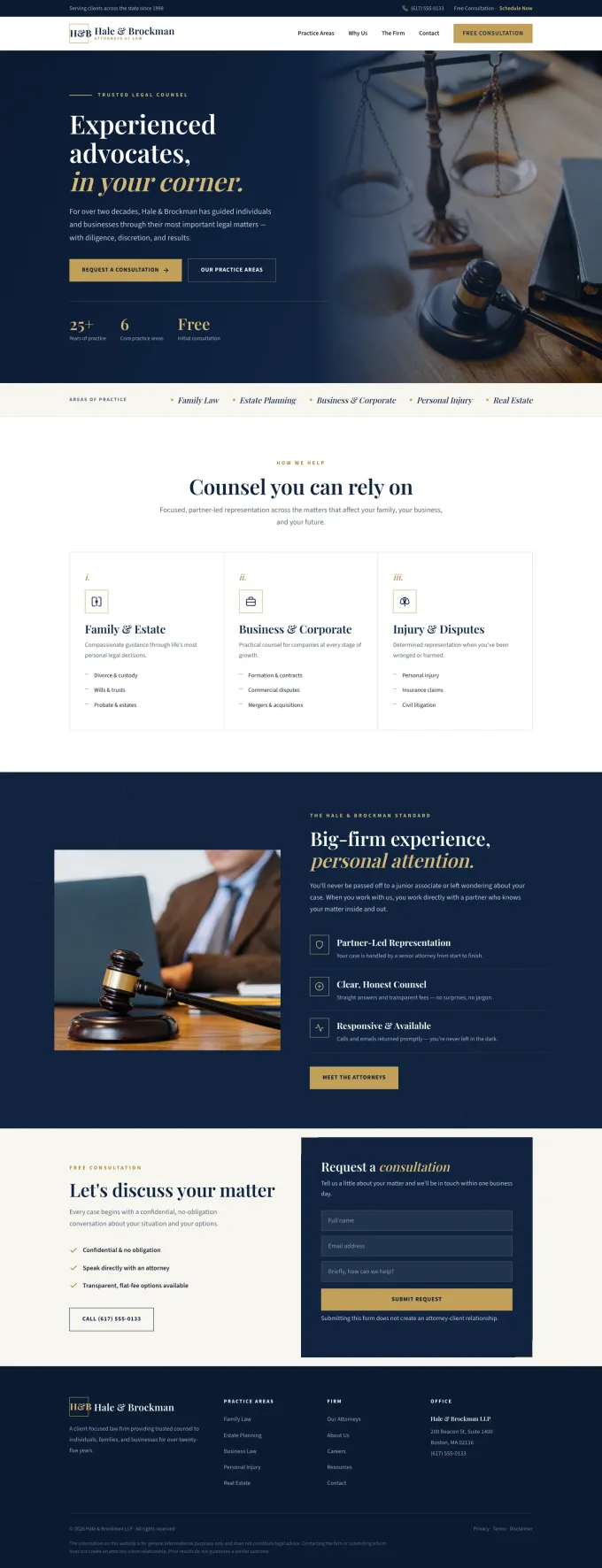 Example homepage design for a legal business