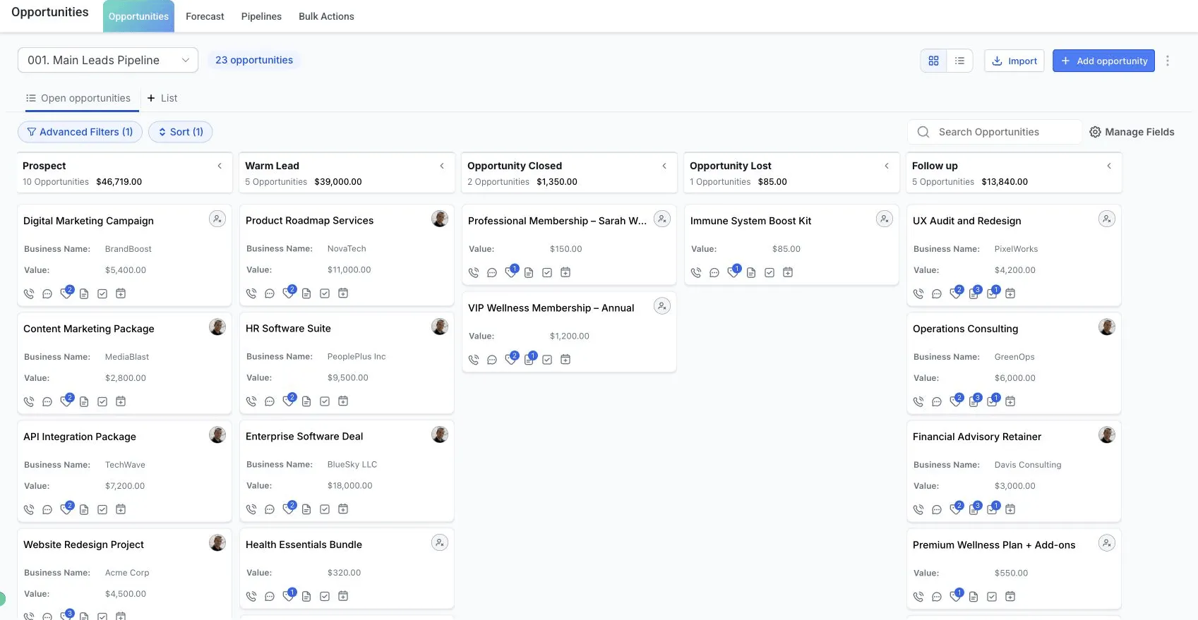 SMBcrm Close dashboard