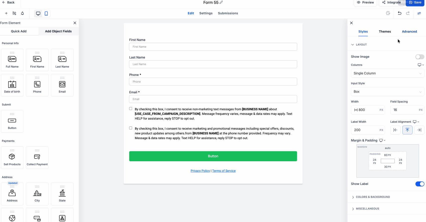 Forms image layout controls